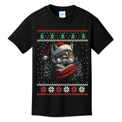 Wolf Santa Hat Ugly Christmas Cute Gift Kids T-Shirt