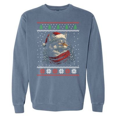 Wolf Santa Hat Ugly Christmas Cute Gift Garment-Dyed Sweatshirt