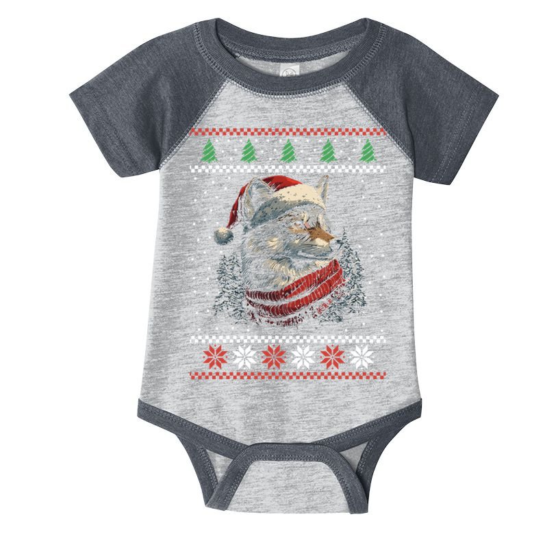 Wolf Santa Hat Ugly Christmas Cute Gift Infant Baby Jersey Bodysuit