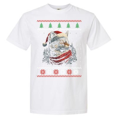 Wolf Santa Hat Ugly Christmas Cute Gift Garment-Dyed Heavyweight T-Shirt