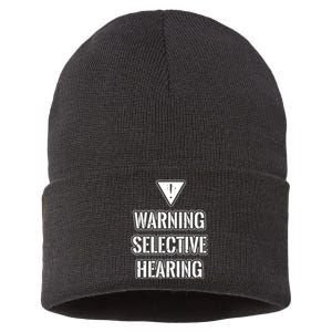 Warning Selective Hearing Funny File Sustainable Knit Beanie