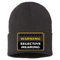 Warning Selective Hearing Funny Quote Sustainable Knit Beanie