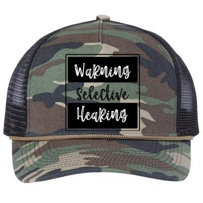 Warning Selective Hearing Funny Typo Retro Rope Trucker Hat Cap