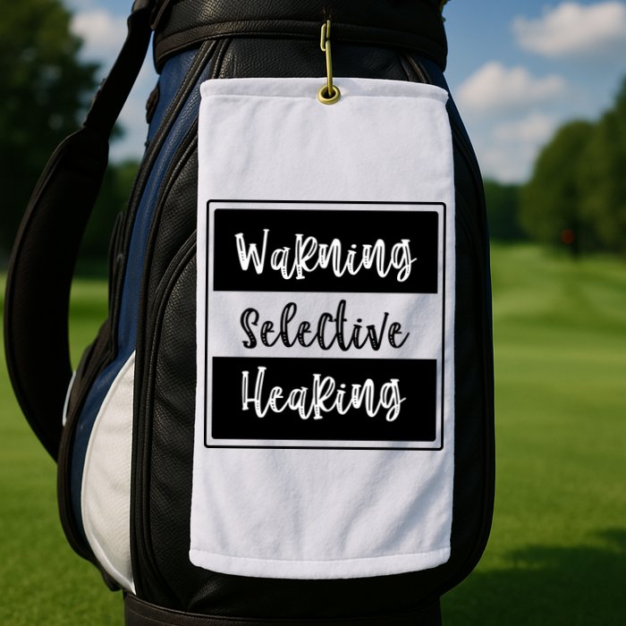 Warning Selective Hearing Funny Typo Golf Towel