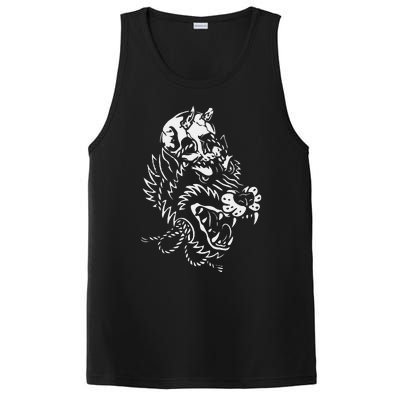 Wolf Skull Head Lazy Halloween Costume Goth Skeleton Bones PosiCharge Competitor Tank