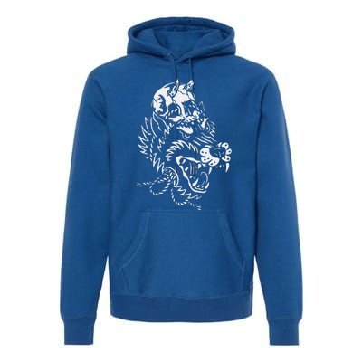 Wolf Skull Head Lazy Halloween Costume Goth Skeleton Bones Premium Hoodie