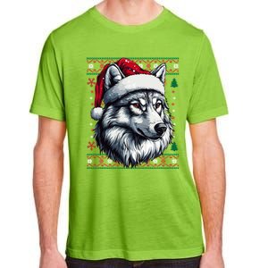 Wolf Santa Hat Ugly Christmas Funny Holiday Wolf Lover Gift Adult ChromaSoft Performance T-Shirt