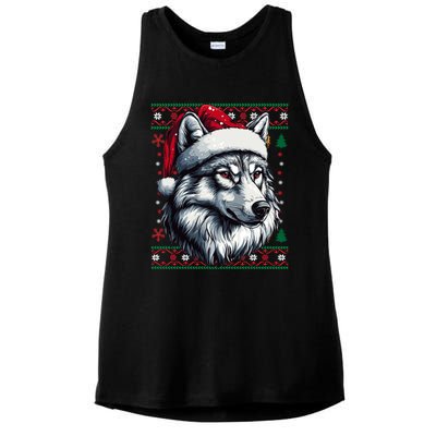 Wolf Santa Hat Ugly Christmas Funny Holiday Wolf Lover Gift Ladies PosiCharge Tri-Blend Wicking Tank