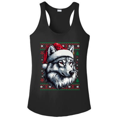 Wolf Santa Hat Ugly Christmas Funny Holiday Wolf Lover Gift Ladies PosiCharge Competitor Racerback Tank