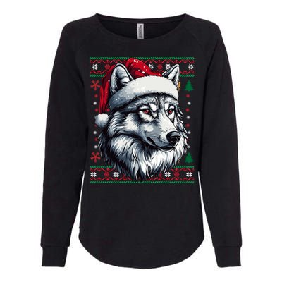 Wolf Santa Hat Ugly Christmas Funny Holiday Wolf Lover Gift Womens California Wash Sweatshirt