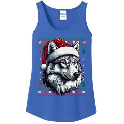 Wolf Santa Hat Ugly Christmas Funny Holiday Wolf Lover Gift Ladies Essential Tank