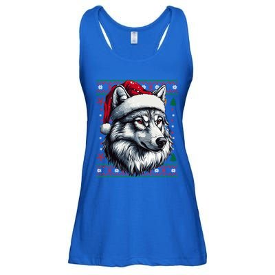 Wolf Santa Hat Ugly Christmas Funny Holiday Wolf Lover Gift Ladies Essential Flowy Tank