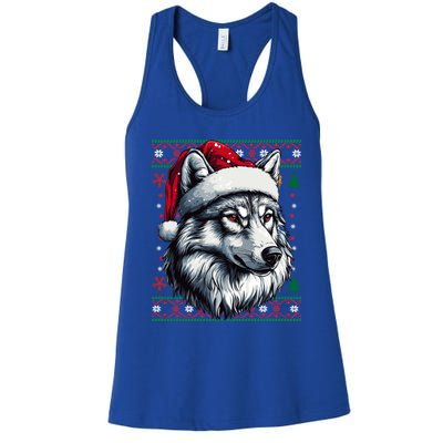 Wolf Santa Hat Ugly Christmas Funny Holiday Wolf Lover Gift Women's Racerback Tank