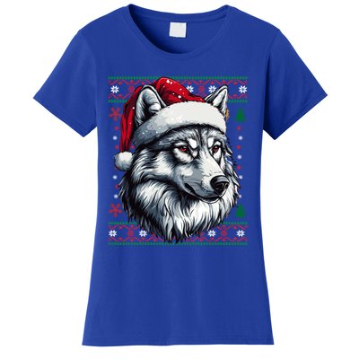 Wolf Santa Hat Ugly Christmas Funny Holiday Wolf Lover Gift Women's T-Shirt