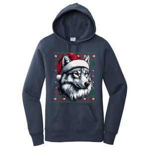 Wolf Santa Hat Ugly Christmas Funny Holiday Wolf Lover Gift Women's Pullover Hoodie