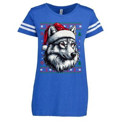 Wolf Santa Hat Ugly Christmas Funny Holiday Wolf Lover Gift Enza Ladies Jersey Football T-Shirt