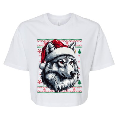 Wolf Santa Hat Ugly Christmas Funny Holiday Wolf Lover Gift Bella+Canvas Jersey Crop Tee