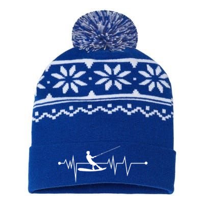 Water Skiing Heartbeat Cool Water Sports Lover Gift USA-Made Snowflake Beanie