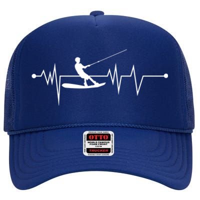 Water Skiing Heartbeat Cool Water Sports Lover Gift High Crown Mesh Back Trucker Hat