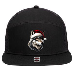 Wolf Santa Hat Wild Animals Lover Christmas Great Gift 7 Panel Mesh Trucker Snapback Hat