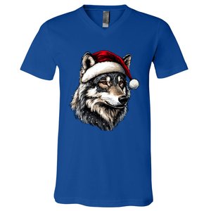 Wolf Santa Hat Wild Animals Lover Christmas Great Gift V-Neck T-Shirt