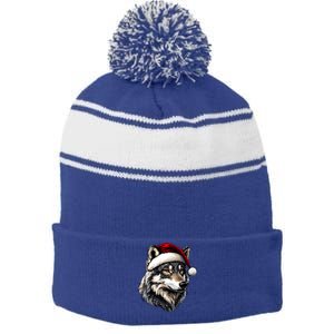 Wolf Santa Hat Wild Animals Lover Christmas Great Gift Stripe Pom Pom Beanie