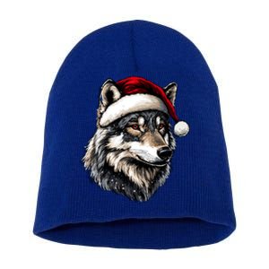 Wolf Santa Hat Wild Animals Lover Christmas Great Gift Short Acrylic Beanie