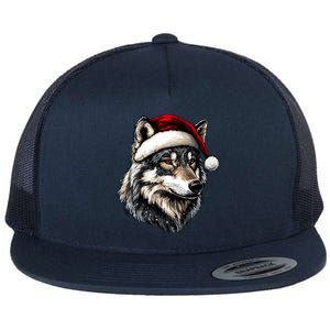 Wolf Santa Hat Wild Animals Lover Christmas Great Gift Flat Bill Trucker Hat