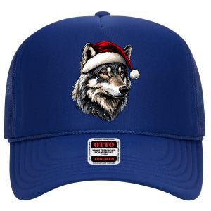 Wolf Santa Hat Wild Animals Lover Christmas Great Gift High Crown Mesh Back Trucker Hat