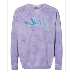 Water Skiing Heartbeat Cool Water Sports Lover Gift Colorblast Crewneck Sweatshirt