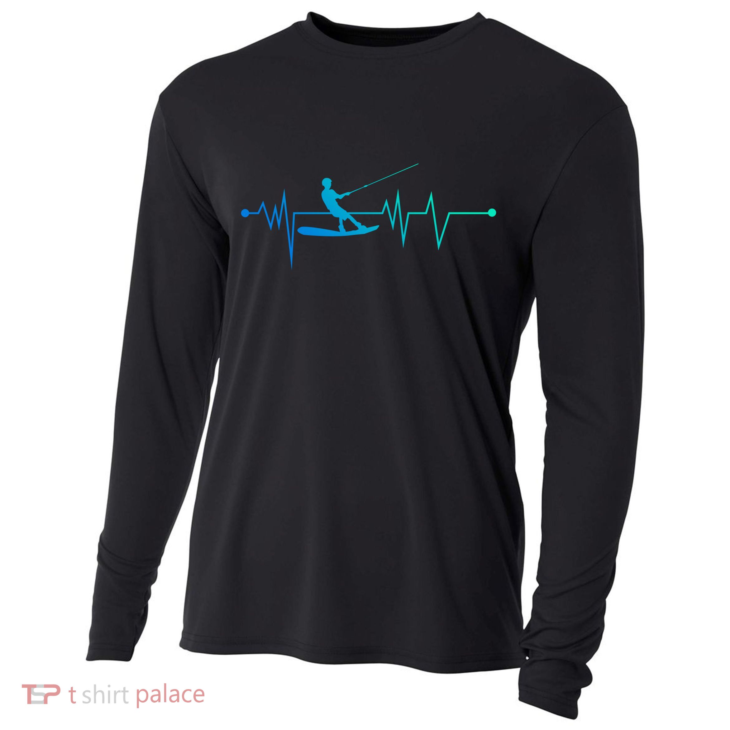Water Skiing Heartbeat Cool Water Sports Lover Gift Cooling Performance Long Sleeve Crew
