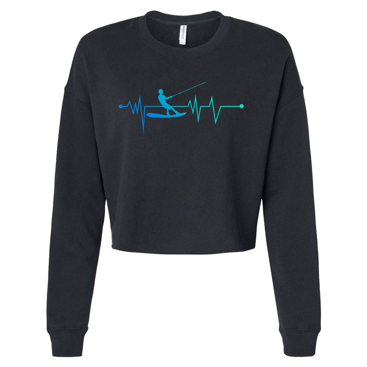Water Skiing Heartbeat Cool Water Sports Lover Gift Cropped Pullover Crew