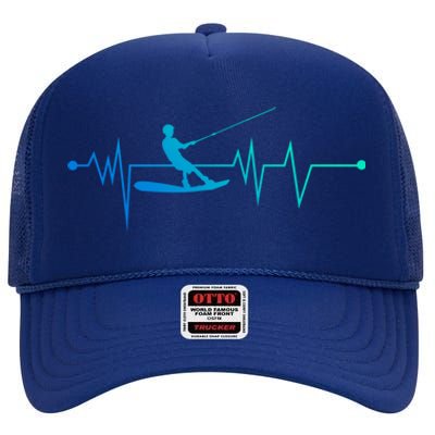 Water Skiing Heartbeat Cool Water Sports Lover Gift High Crown Mesh Back Trucker Hat