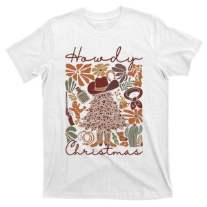 Western Santa Hat Howdy Christmas Tree Boho Flower Cowboy T-Shirt