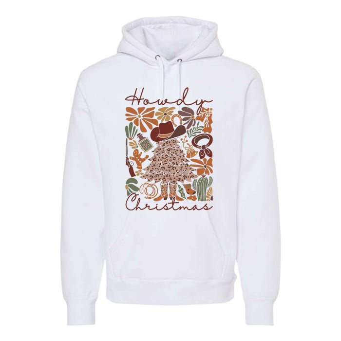 Western Santa Hat Howdy Christmas Tree Boho Flower Cowboy Premium Hoodie