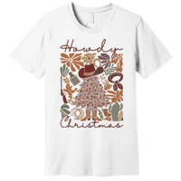 Western Santa Hat Howdy Christmas Tree Boho Flower Cowboy Premium T-Shirt