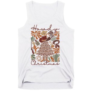 Western Santa Hat Howdy Christmas Tree Boho Flower Cowboy Tank Top