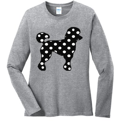 Womens Sock Hop Cutie 50s Costume Black Polka Dot Poodle VNeck Ladies Long Sleeve Shirt