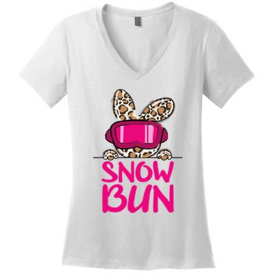 Winter Slope Hopper Ski Adventure Leopard Women's V-Neck T-Shirt