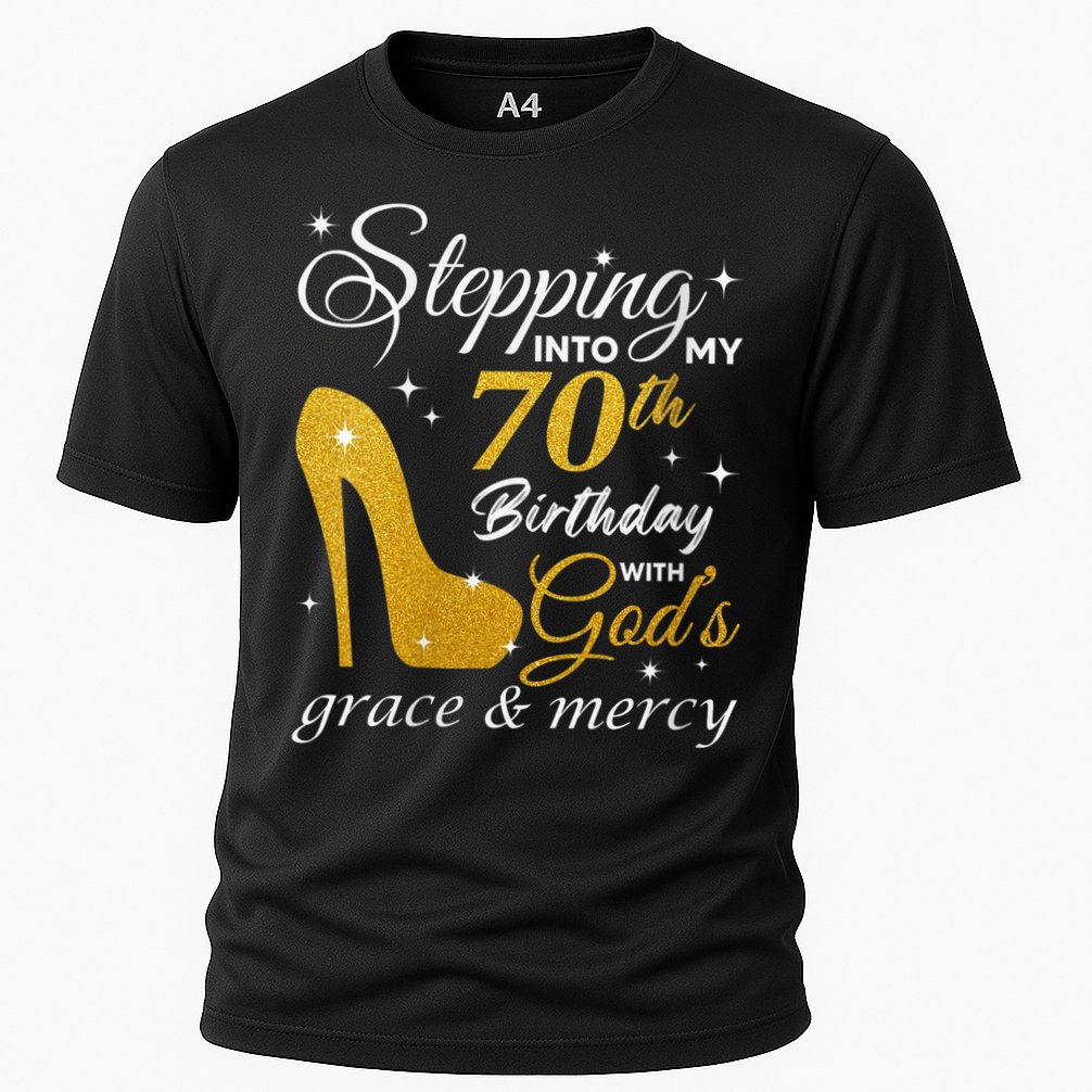 Wo Stepping Into My 70th Birthday With God's Grace And Mercy Cooling Performance Crew T-Shirt