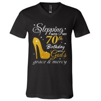 Wo Stepping Into My 70th Birthday With God's Grace And Mercy V-Neck T-Shirt