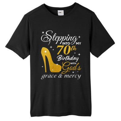 Wo Stepping Into My 70th Birthday With God's Grace And Mercy Tall Fusion ChromaSoft Performance T-Shirt