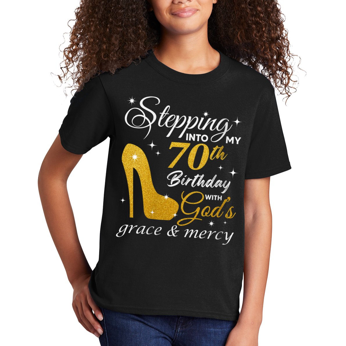 Wo Stepping Into My 70th Birthday With God's Grace And Mercy Kids T-Shirt