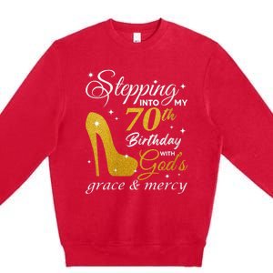 Wo Stepping Into My 70th Birthday With God's Grace And Mercy Premium Crewneck Sweatshirt