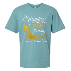 Wo Stepping Into My 70th Birthday With God's Grace And Mercy Sueded Cloud Jersey T-Shirt