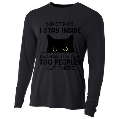 Womens Sometimes I Stay Inside It's Too Peopley Out There Bleached Cooling Performance Long Sleeve Crew