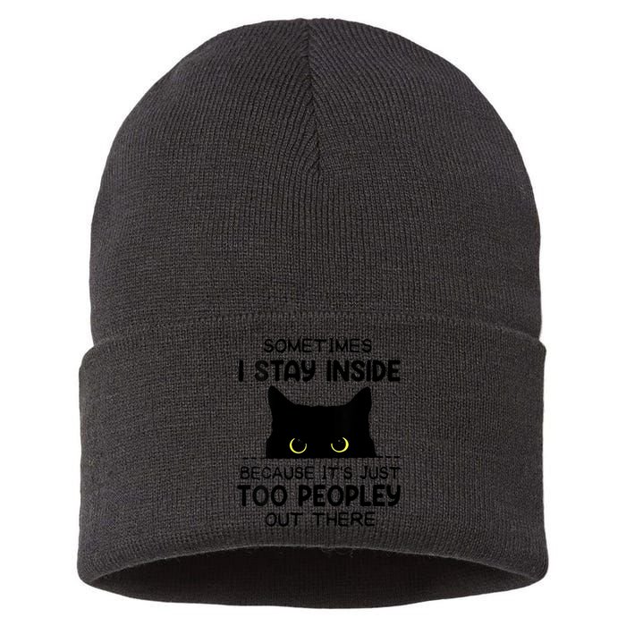 Womens Sometimes I Stay Inside It's Too Peopley Out There Bleached Sustainable Knit Beanie