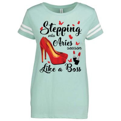 Womens Stepping Into Aries Season Like A Boss Zodiac Birthday Enza Ladies Jersey Football T-Shirt