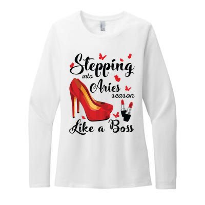 Womens Stepping Into Aries Season Like A Boss Zodiac Birthday Womens CVC Long Sleeve Shirt