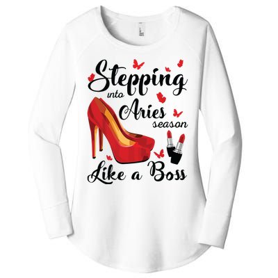 Womens Stepping Into Aries Season Like A Boss Zodiac Birthday Women's Perfect Tri Tunic Long Sleeve Shirt